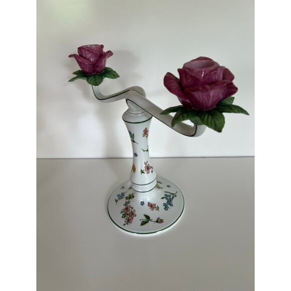 Vintage Franklin Mint Candelabra Les Fleurs De Provence Le Cordon Bleu Rose JL - Picture 2 of 11